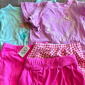 Bundle pink 5 piece girls t shirt and bottoms skirt skort lot